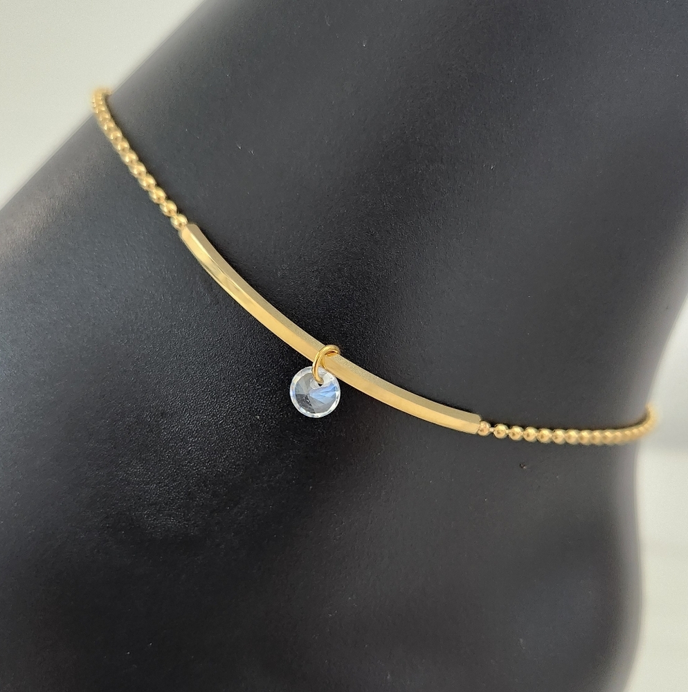 Simple Casual Style Gold Plated Beaded Anklet with Gemstone Drop - Picture 5 of 12